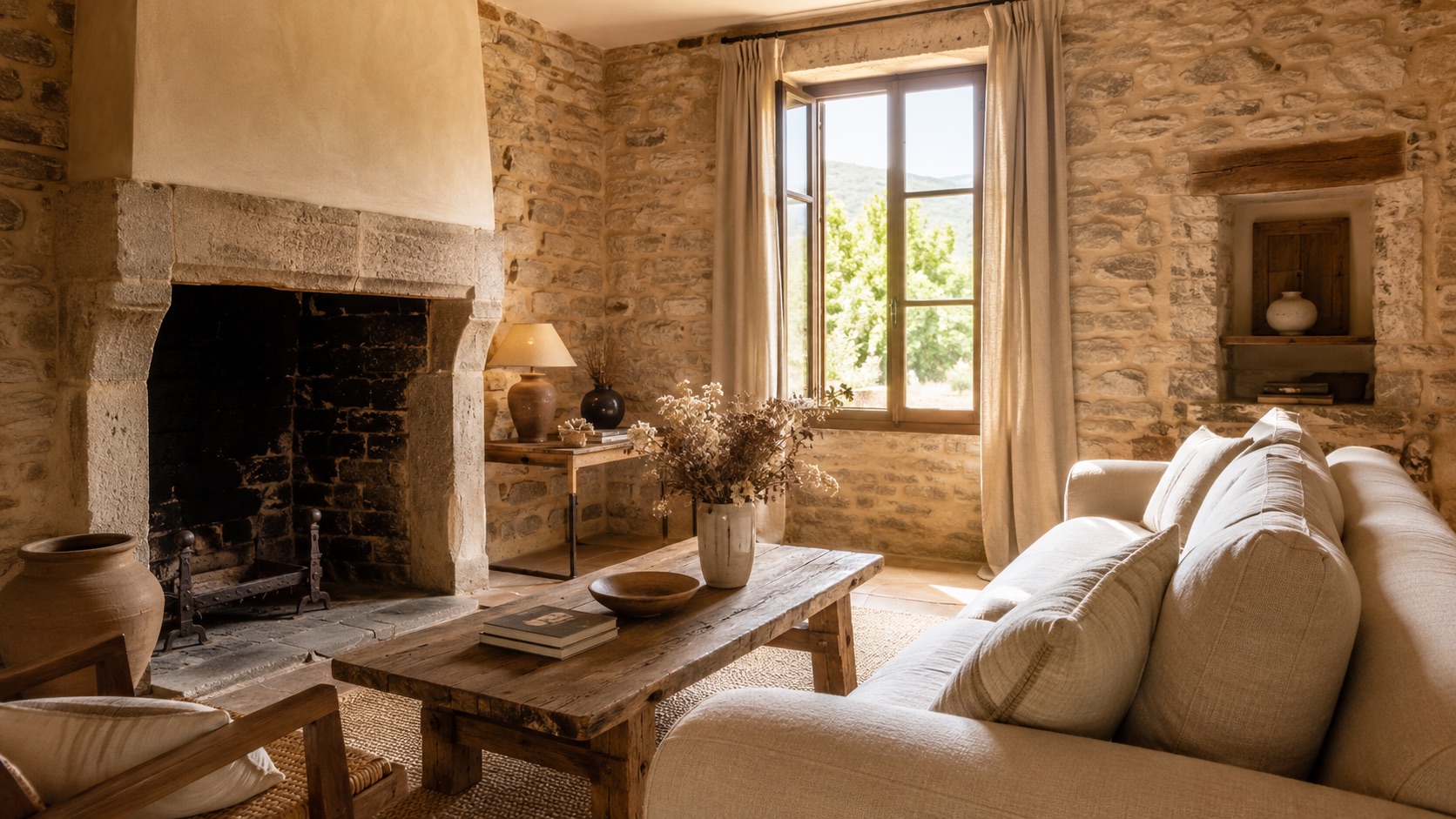 Salon d'un gîte en Ardèche — photo professionnelle